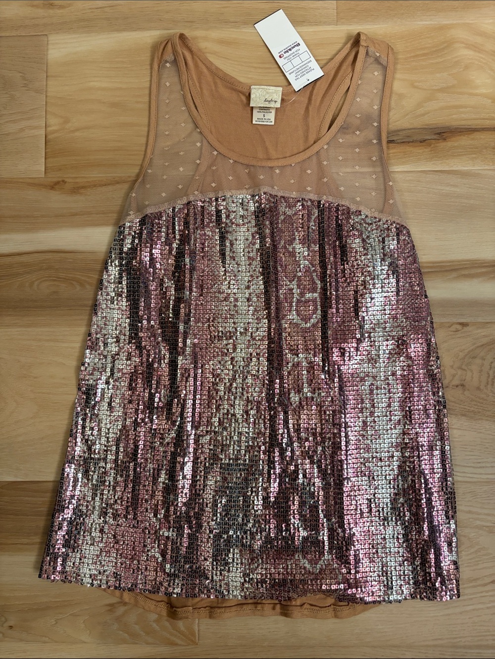 Daytrip Rose Gold Sequin Tank with Sheer